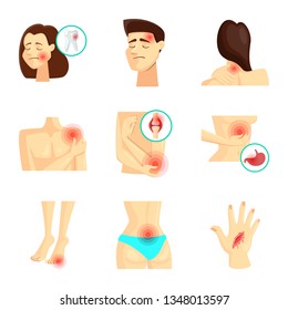 Vector design of pain and disease sign. Set of pain and injury stock symbol for web.