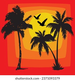 Vector design of palm trees at sunset