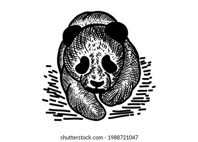 Panda de diseño del vector dibujado a mano en color negro con fondo blanco