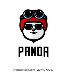 vector design of a panda wearing a biker helmet