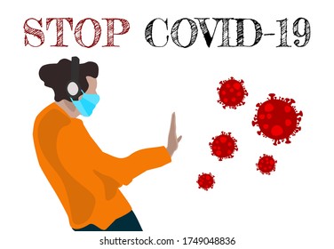 Vector design design for pandemic situations man in mask stop corona virus or covid-19