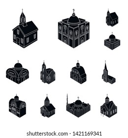 Vector design of parish and faith logo. Collection of parish and building stock symbol for web.