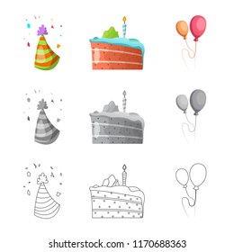 Vector design of party and birthday sign. Collection of party and celebration stock symbol for web.