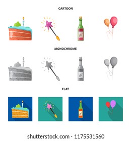 Vector design of party and birthday sign. Set of party and celebration vector icon for stock.