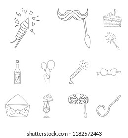 Vector design of party and birthday sign. Set of party and celebration stock vector illustration.