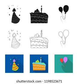 Vector design of party and birthday sign. Collection of party and celebration stock symbol for web.