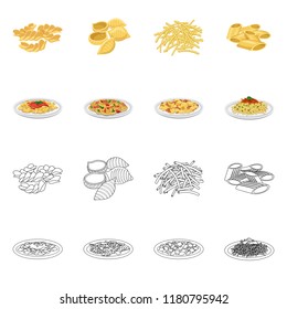 Vector design of pasta and carbohydrate icon. Set of pasta and macaroni stock symbol for web.