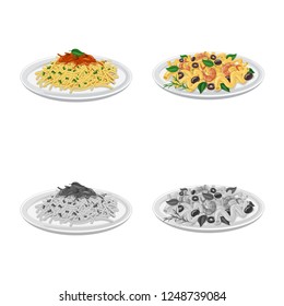 Vector design of pasta and carbohydrate icon. Collection of pasta and macaroni vector icon for stock.