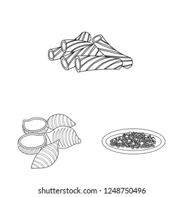 Vector design of pasta and carbohydrate icon. Collection of pasta and macaroni stock symbol for web.