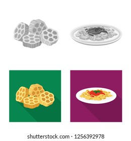 Vector design of pasta and carbohydrate icon. Set of pasta and macaroni vector icon for stock.