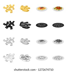 Vector design of pasta and carbohydrate icon. Collection of pasta and macaroni stock symbol for web.