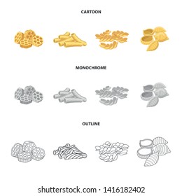 Vector design of pasta and carbohydrate icon. Collection of pasta and macaroni stock symbol for web.