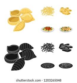 Vector design of pasta and carbohydrate logo. Set of pasta and macaroni vector icon for stock.