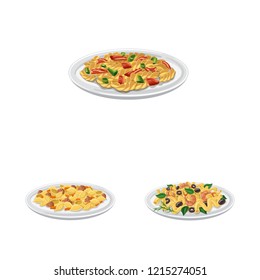 Vector design of pasta and carbohydrate logo. Set of pasta and macaroni vector icon for stock.