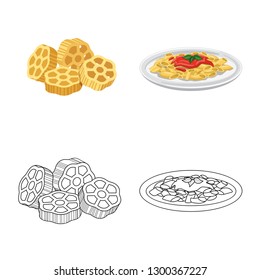 Vector design of pasta and carbohydrate logo. Set of pasta and macaroni stock symbol for web.
