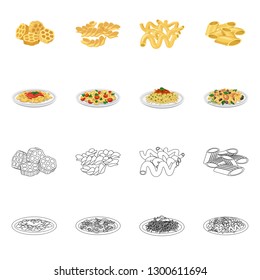 Vector design of pasta and carbohydrate logo. Set of pasta and macaroni vector icon for stock.