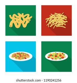 Vector design of pasta and carbohydrate sign. Set of pasta and macaroni stock vector illustration.