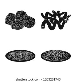 Vector design of pasta and carbohydrate sign. Collection of pasta and macaroni stock symbol for web.