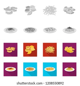 Vector design of pasta and carbohydrate sign. Set of pasta and macaroni stock vector illustration.