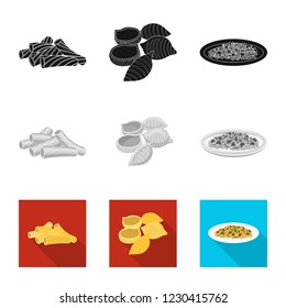 Vector design of pasta and carbohydrate sign. Collection of pasta and macaroni stock symbol for web.