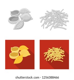 Vector design of pasta and carbohydrate sign. Set of pasta and macaroni stock vector illustration.