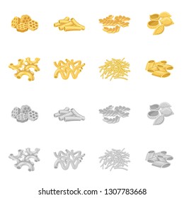 Vector design of pasta and carbohydrate sign. Set of pasta and macaroni vector icon for stock.