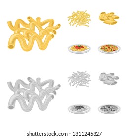 Vector design of pasta and carbohydrate sign. Set of pasta and macaroni stock vector illustration.