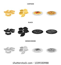 Vector design of pasta and carbohydrate sign. Collection of pasta and macaroni stock symbol for web.