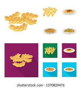 Vector design of pasta and carbohydrate sign. Set of pasta and macaroni stock vector illustration.