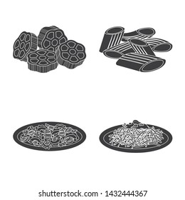 Vector design of pasta and carbohydrate sign. Collection of pasta and macaroni stock symbol for web.