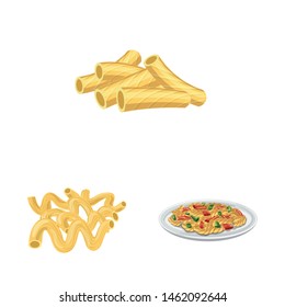 Vector design of pasta and carbohydrate sign. Set of pasta and macaroni stock vector illustration.