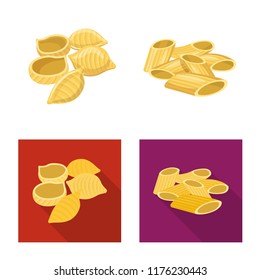 Vector design of pasta and carbohydrate symbol. Set of pasta and macaroni stock vector illustration.