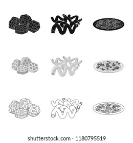 Vector design of pasta and carbohydrate symbol. Set of pasta and macaroni vector icon for stock.
