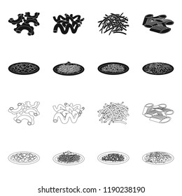 Vector design of pasta and carbohydrate symbol. Set of pasta and macaroni vector icon for stock.