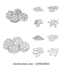 Vector design of pasta and carbohydrate symbol. Collection of pasta and macaroni stock vector illustration.