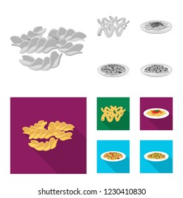 Vector design of pasta and carbohydrate symbol. Collection of pasta and macaroni stock symbol for web.