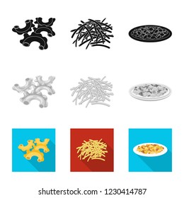 Vector design of pasta and carbohydrate symbol. Set of pasta and macaroni stock vector illustration.