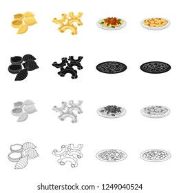 Vector design of pasta and carbohydrate symbol. Collection of pasta and macaroni stock vector illustration.