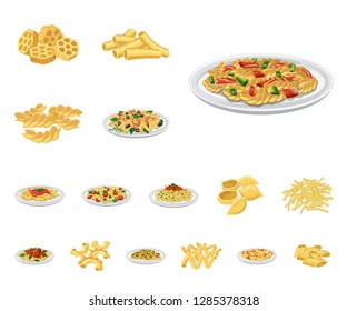 Vector design of pasta and carbohydrate symbol. Set of pasta and macaroni vector icon for stock.