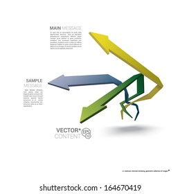 Vector design. Pastel edition of  scalable eps10 illustration of a geometric abstract levitating arrow composition in 3d space for destinations & infographics & web site & brochure or menu navigation
