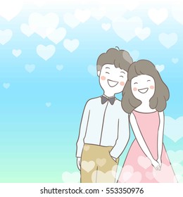Vector design pattern background of blue sweet valentine day cute couple love.
