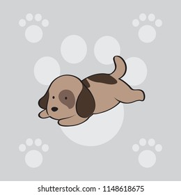 Vector Design Patterns Dogs in simple form on a gray background with animal footprints.