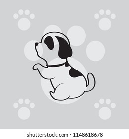 Vector Design Patterns Dogs in simple form on a gray background with animal footprints.