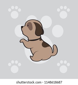 Vector Design Patterns Dogs in simple form on a gray background with animal footprints.