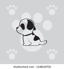 Vector Design Patterns Dogs in simple form on a gray background with animal footprints.