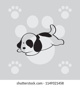 Vector Design Patterns. Dogs in simple form on a gray background with animal footprints.
