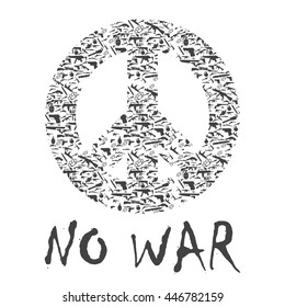 Vector design of peace sign with no war propaganda, isolated on white background.