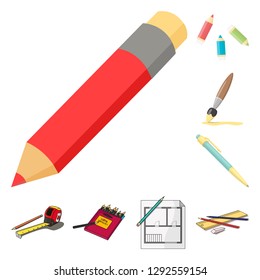 Vector design of pencil and sharpen icon. Collection of pencil and color stock vector illustration.