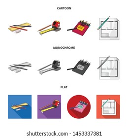 Vector design of pencil and sharpen sign. Collection of pencil and color stock symbol for web.