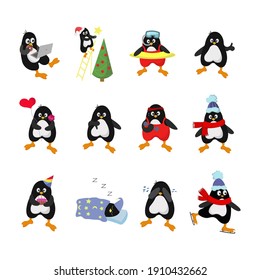 Diseño vectorial de pegatinas de pingüino. Ilustración vectorial moderna. EPS10
